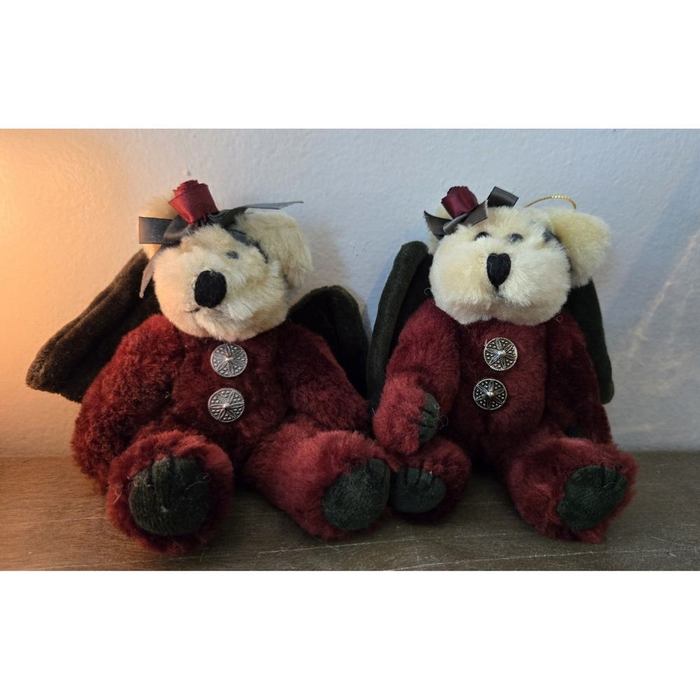 Boyds Bears Angel Ornaments Set of 2 • Burgundy &‎ Green Boyds Collection...